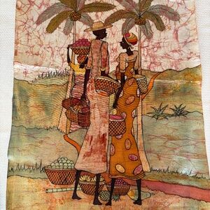 Three Rare Signed F Musaazi Arican Art Painting on Batik Textile